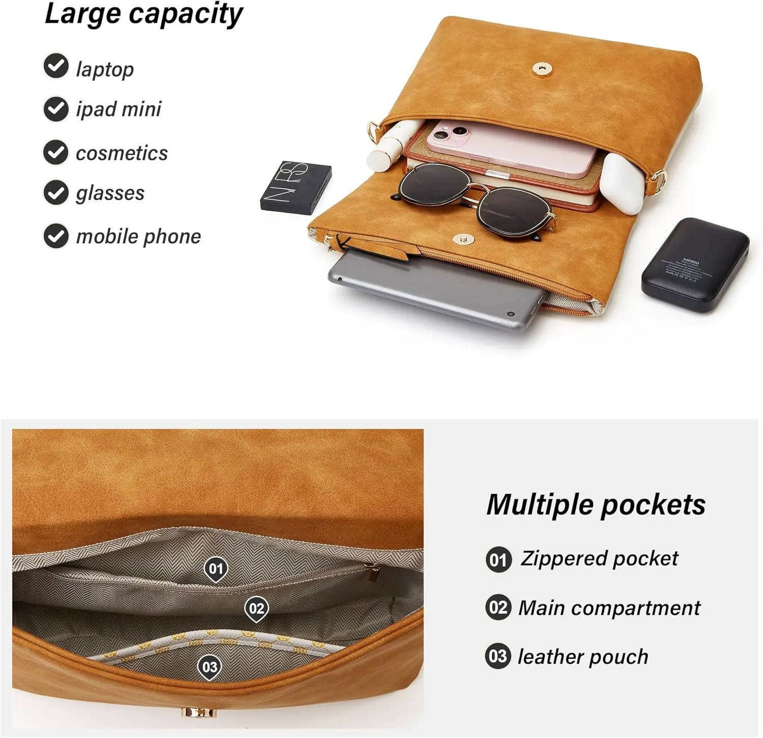 Makes Crossbody Bags for Women,Multi Pocket Crossbody Purses Vegan Leather Shoulder Handbags Travel Purse Adjustable Strap