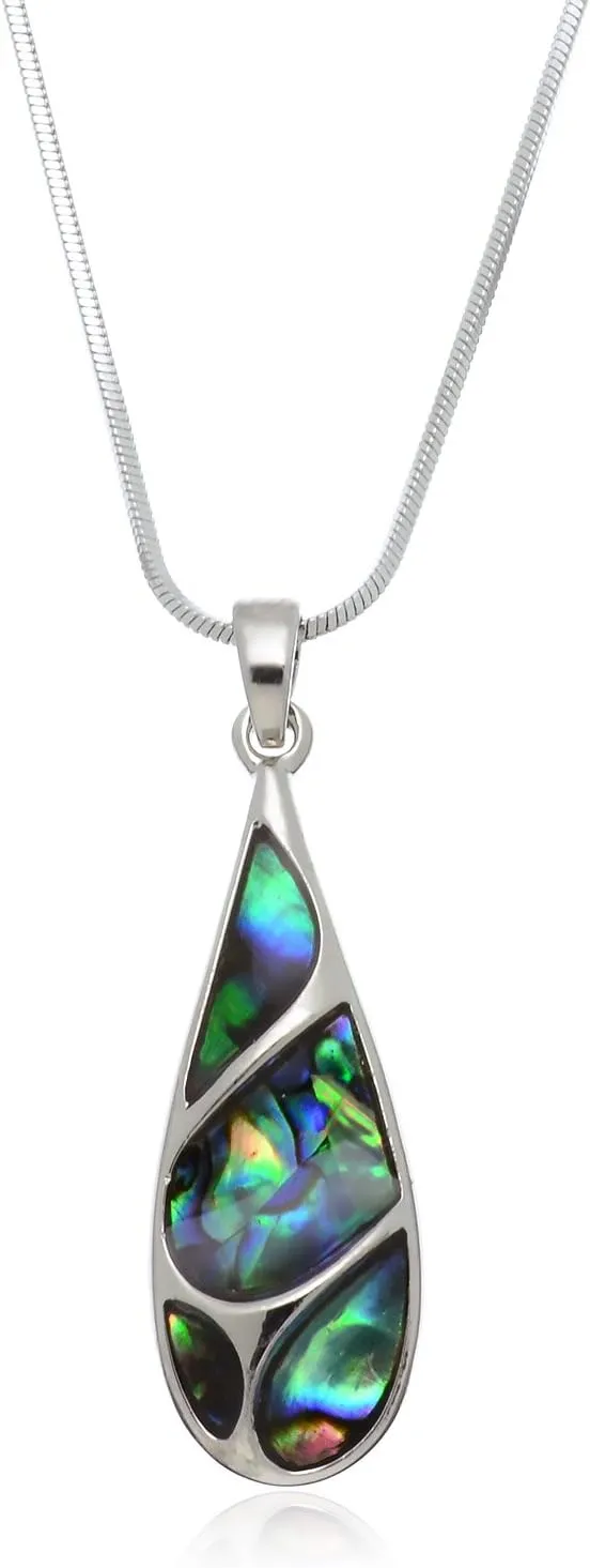 PammyJ Silvertone Green Abalone Teardrop Swirl Pendant Necklace, 17.5"