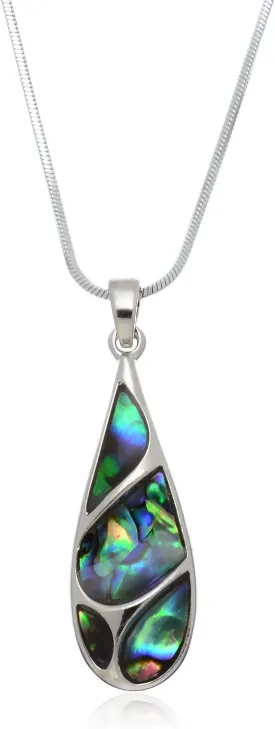 PammyJ Silvertone Green Abalone Teardrop Swirl Pendant Necklace, 17.5"