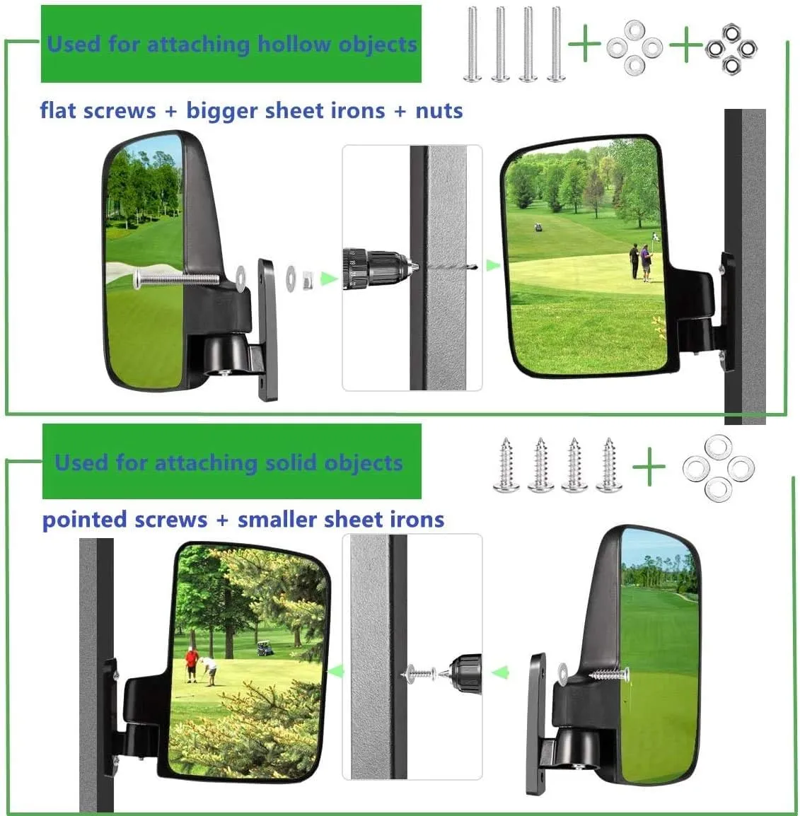 Panoramic Convex Golf Cart Mirror for EZGO, Club Car, Yamaha, Golf Cart Rear View Mirror