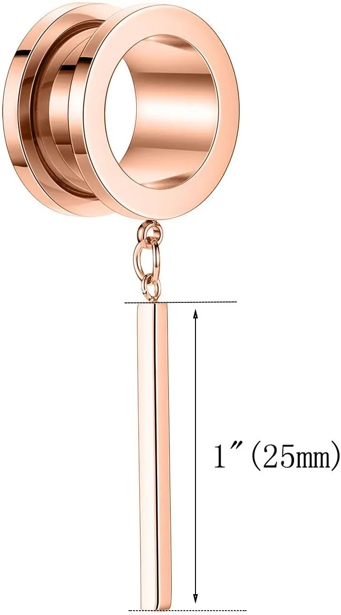 PEAKLINK Minimalist Vertical Bar Geometric Dangle Ear Tunnels Surgical Steel Expander Dangle Gauges Stretcher Piercing