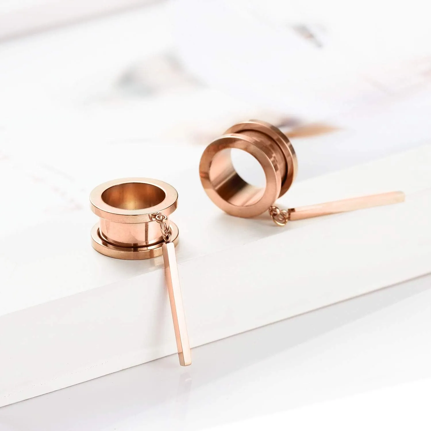 PEAKLINK Minimalist Vertical Bar Geometric Dangle Ear Tunnels Surgical Steel Expander Dangle Gauges Stretcher Piercing