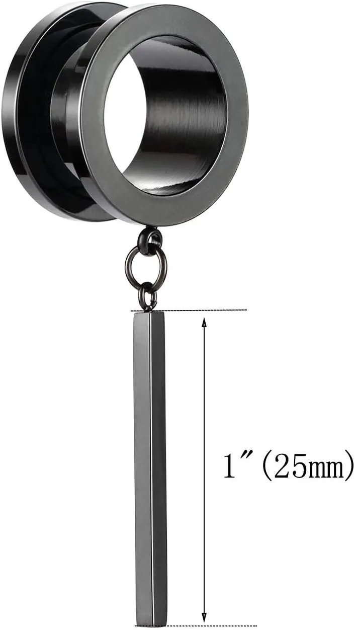 PEAKLINK Minimalist Vertical Bar Geometric Dangle Ear Tunnels Surgical Steel Expander Dangle Gauges Stretcher Piercing