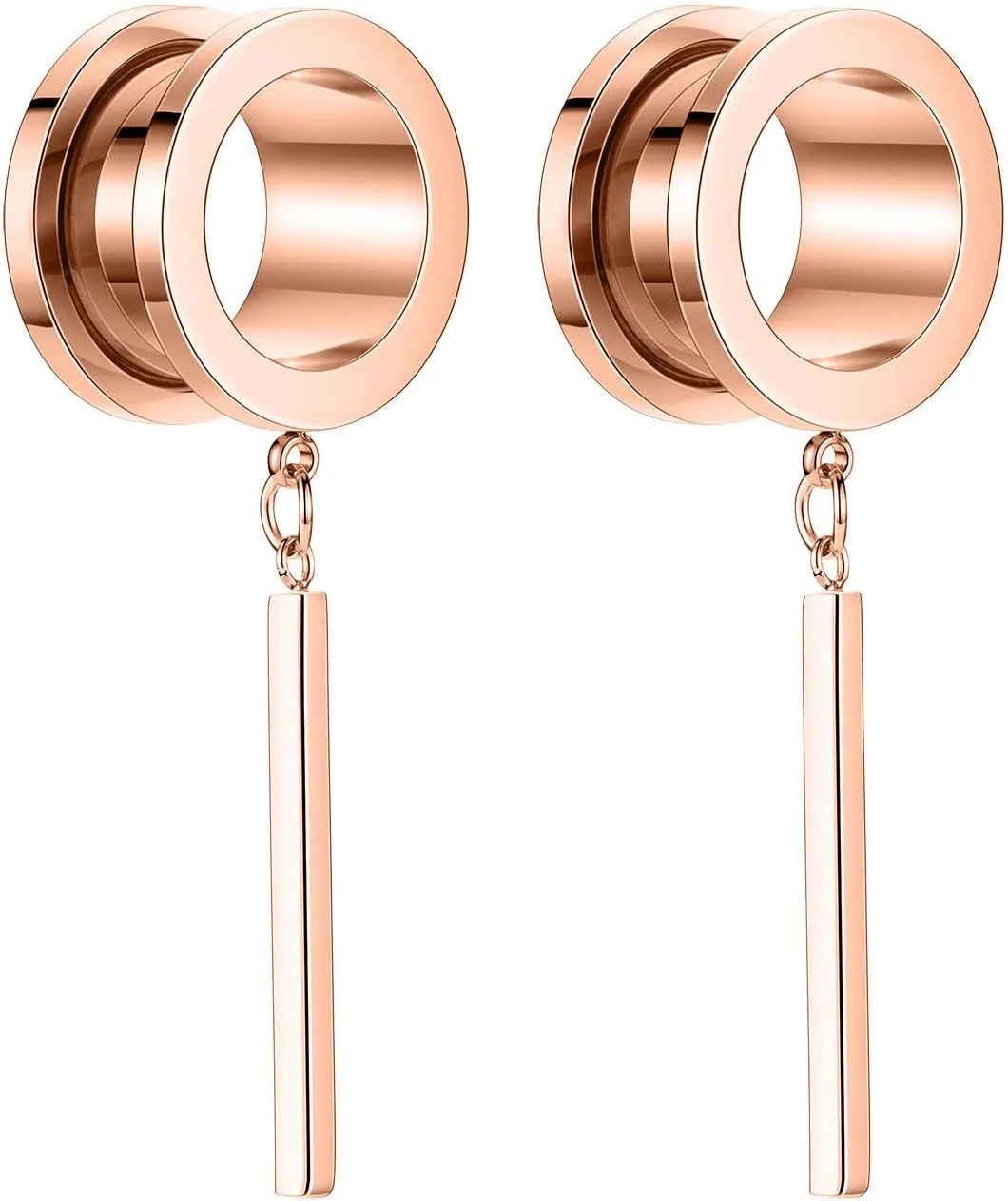 PEAKLINK Minimalist Vertical Bar Geometric Dangle Ear Tunnels Surgical Steel Expander Dangle Gauges Stretcher Piercing