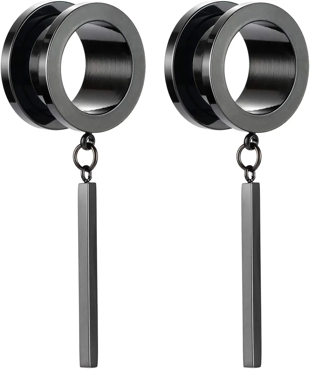 PEAKLINK Minimalist Vertical Bar Geometric Dangle Ear Tunnels Surgical Steel Expander Dangle Gauges Stretcher Piercing