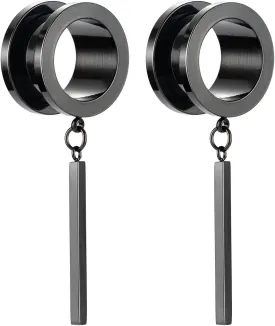 PEAKLINK Minimalist Vertical Bar Geometric Dangle Ear Tunnels Surgical Steel Expander Dangle Gauges Stretcher Piercing