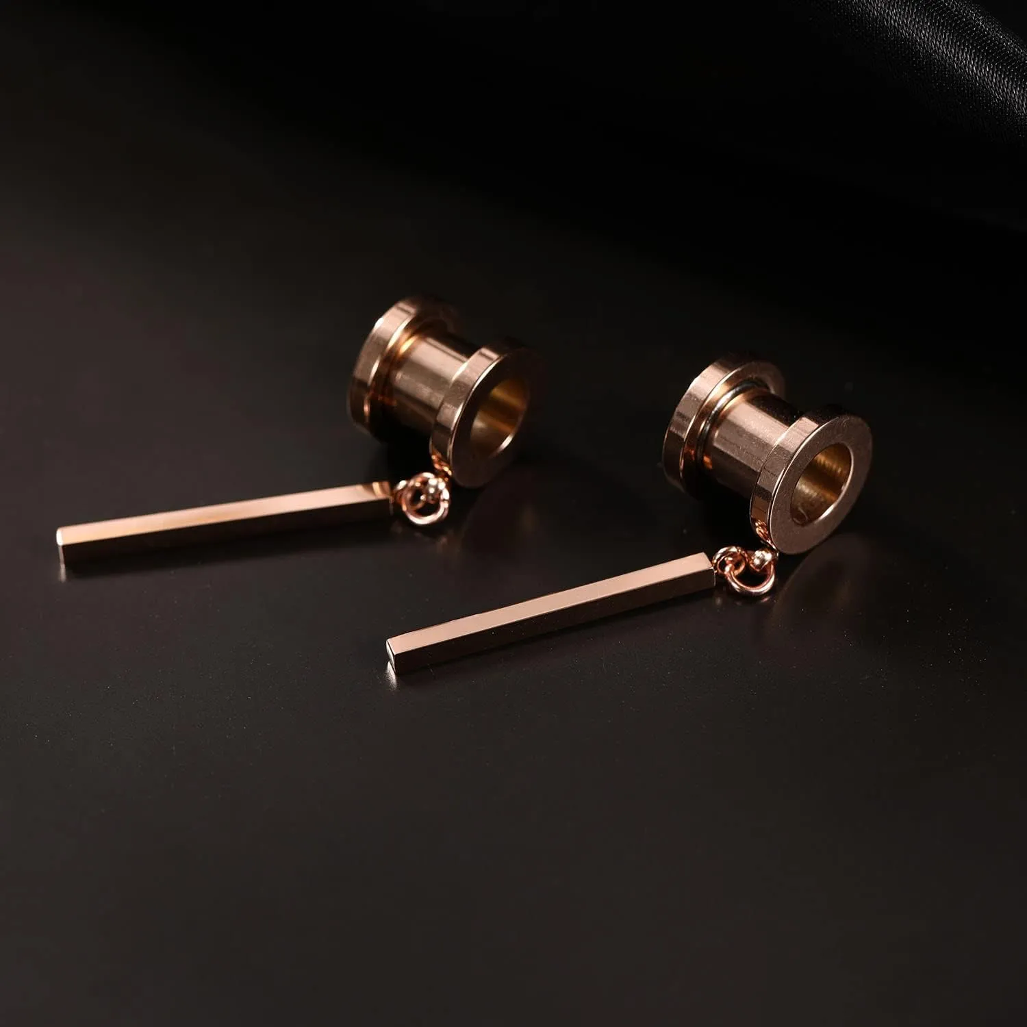 PEAKLINK Minimalist Vertical Bar Geometric Dangle Ear Tunnels Surgical Steel Expander Dangle Gauges Stretcher Piercing