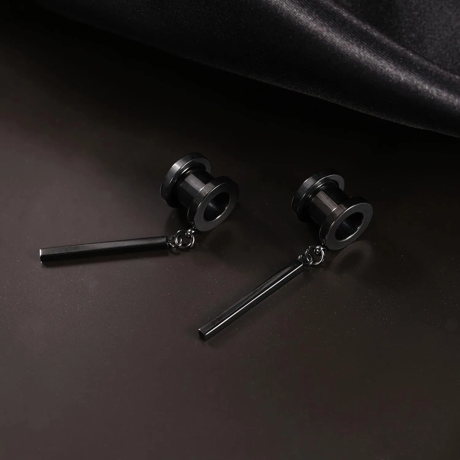 PEAKLINK Minimalist Vertical Bar Geometric Dangle Ear Tunnels Surgical Steel Expander Dangle Gauges Stretcher Piercing