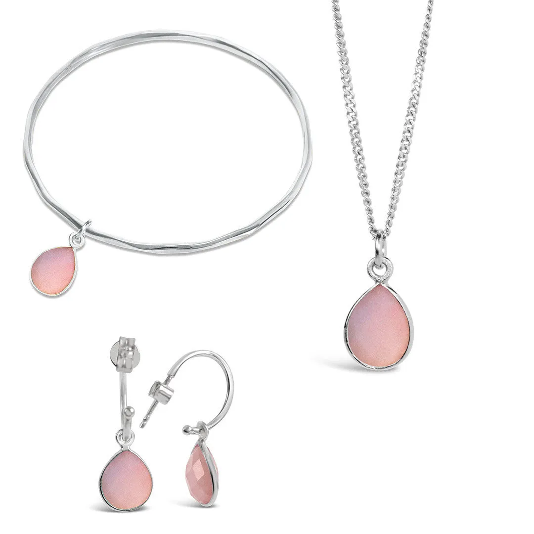 Pink Opal Charm Bangle | Silver - October