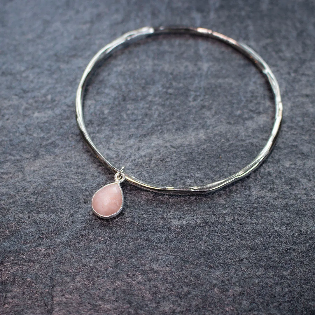 Pink Opal Charm Bangle | Silver - October