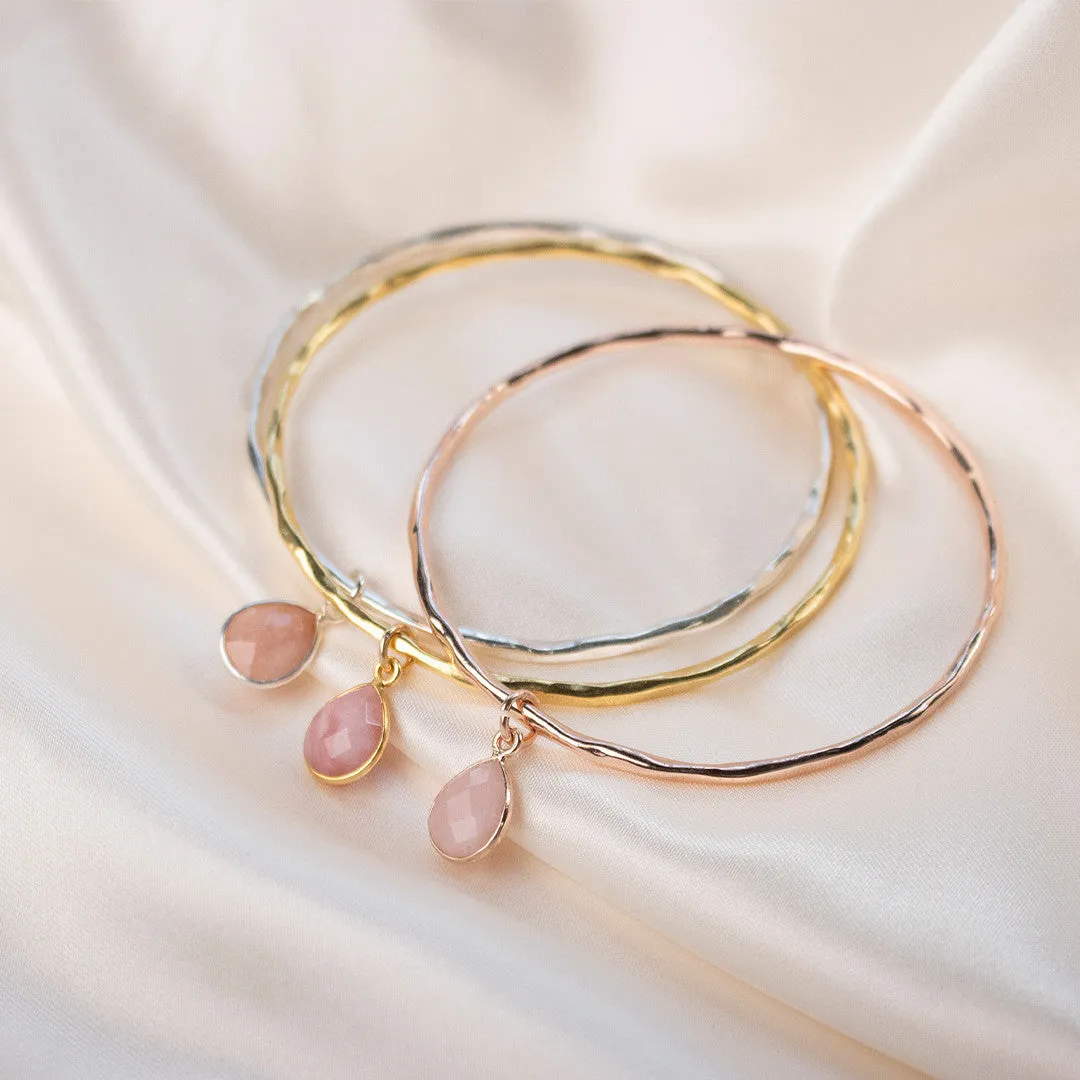 Pink Opal Charm Bangle | Silver - October