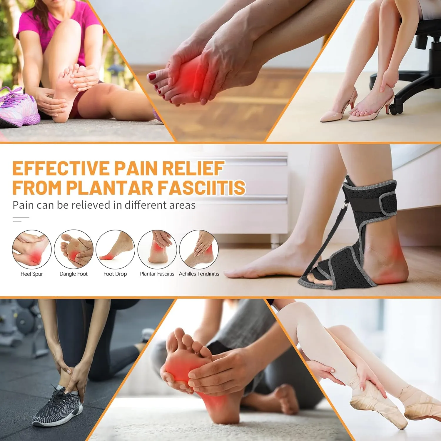 Plantar Fasciitis Night Splint: Adjustable Brace with Arch Support | Dorsal Night Splint for Women Men | Dual Effective Plantar Fasciitis Relief Achilles Tendonitis Foot Drop Heel Pain Black