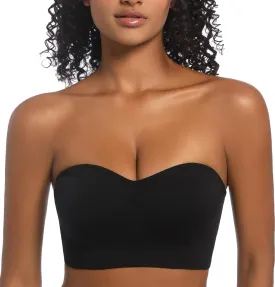 PRETTYWELL Strapless Bra for Women Comfort Non-Slip Seamless Padded Bandeau Bras Wireless Tube Top Bra with Multi-Way Straps