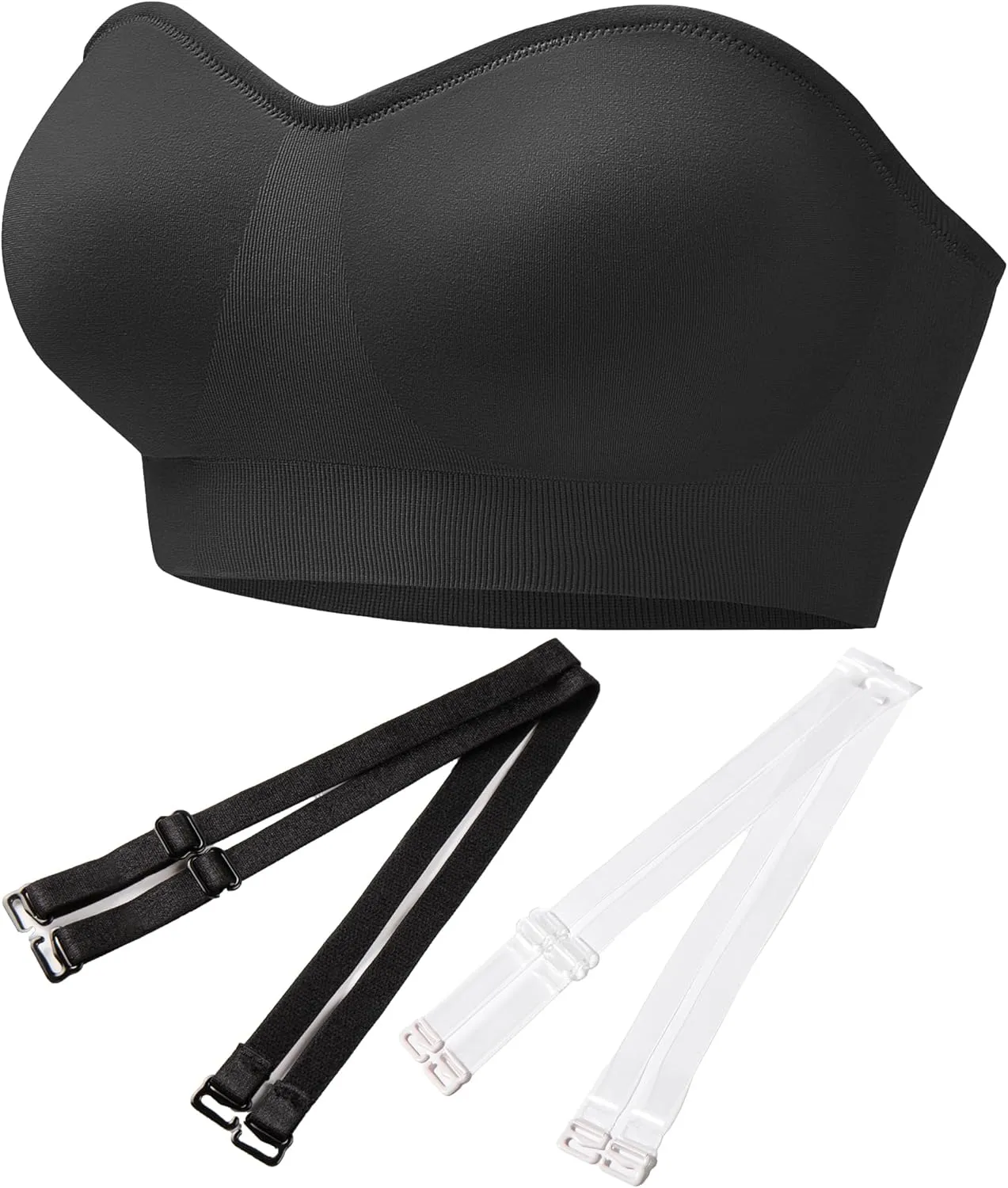 PRETTYWELL Strapless Bra for Women Comfort Non-Slip Seamless Padded Bandeau Bras Wireless Tube Top Bra with Multi-Way Straps