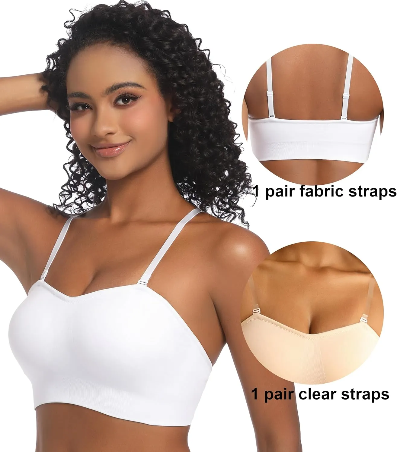 PRETTYWELL Strapless Bra for Women Comfort Non-Slip Seamless Padded Bandeau Bras Wireless Tube Top Bra with Multi-Way Straps