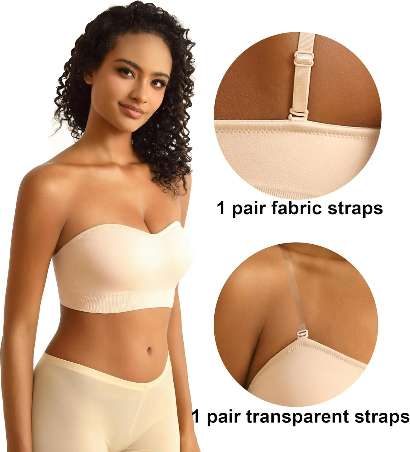 PRETTYWELL Strapless Bra for Women Comfort Non-Slip Seamless Padded Bandeau Bras Wireless Tube Top Bra with Multi-Way Straps