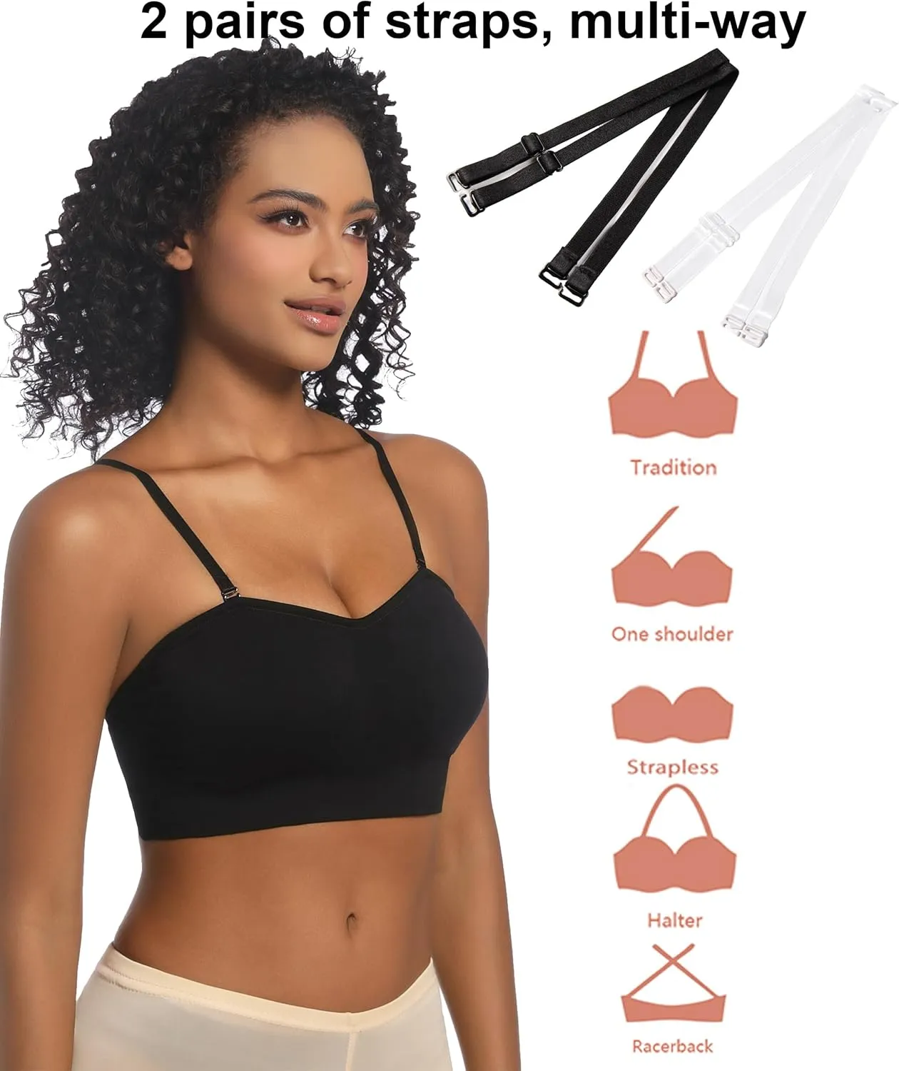 PRETTYWELL Strapless Bra for Women Comfort Non-Slip Seamless Padded Bandeau Bras Wireless Tube Top Bra with Multi-Way Straps