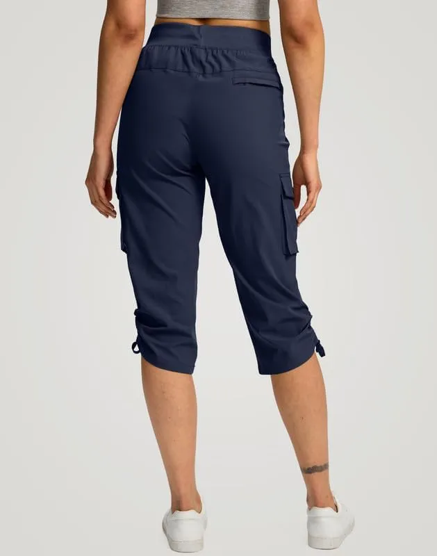 Pudolla Women's Cargo Capri Pants Lightweight Quick Dry Hiking Pants Summer Travel Casual Capris with 5 Pockets