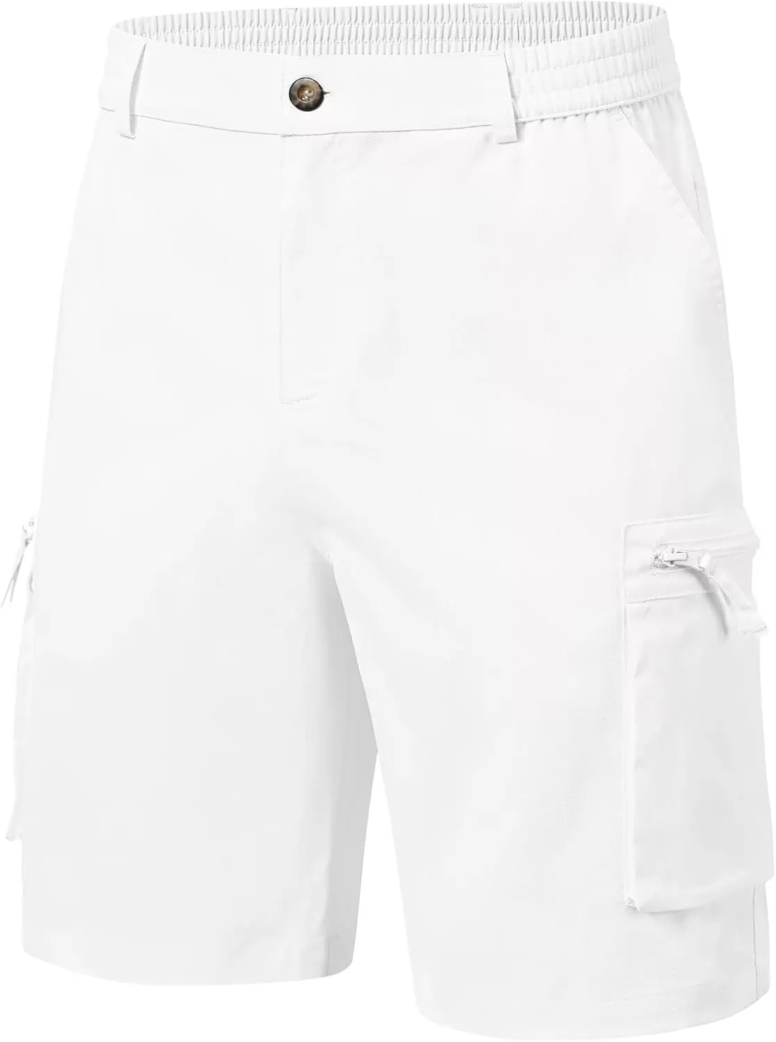 QPNGRP Men's 9" Inseam Stretch Waist Zipper Cargo Shorts with 6 Pockets