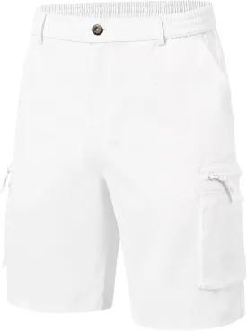 QPNGRP Men's 9" Inseam Stretch Waist Zipper Cargo Shorts with 6 Pockets