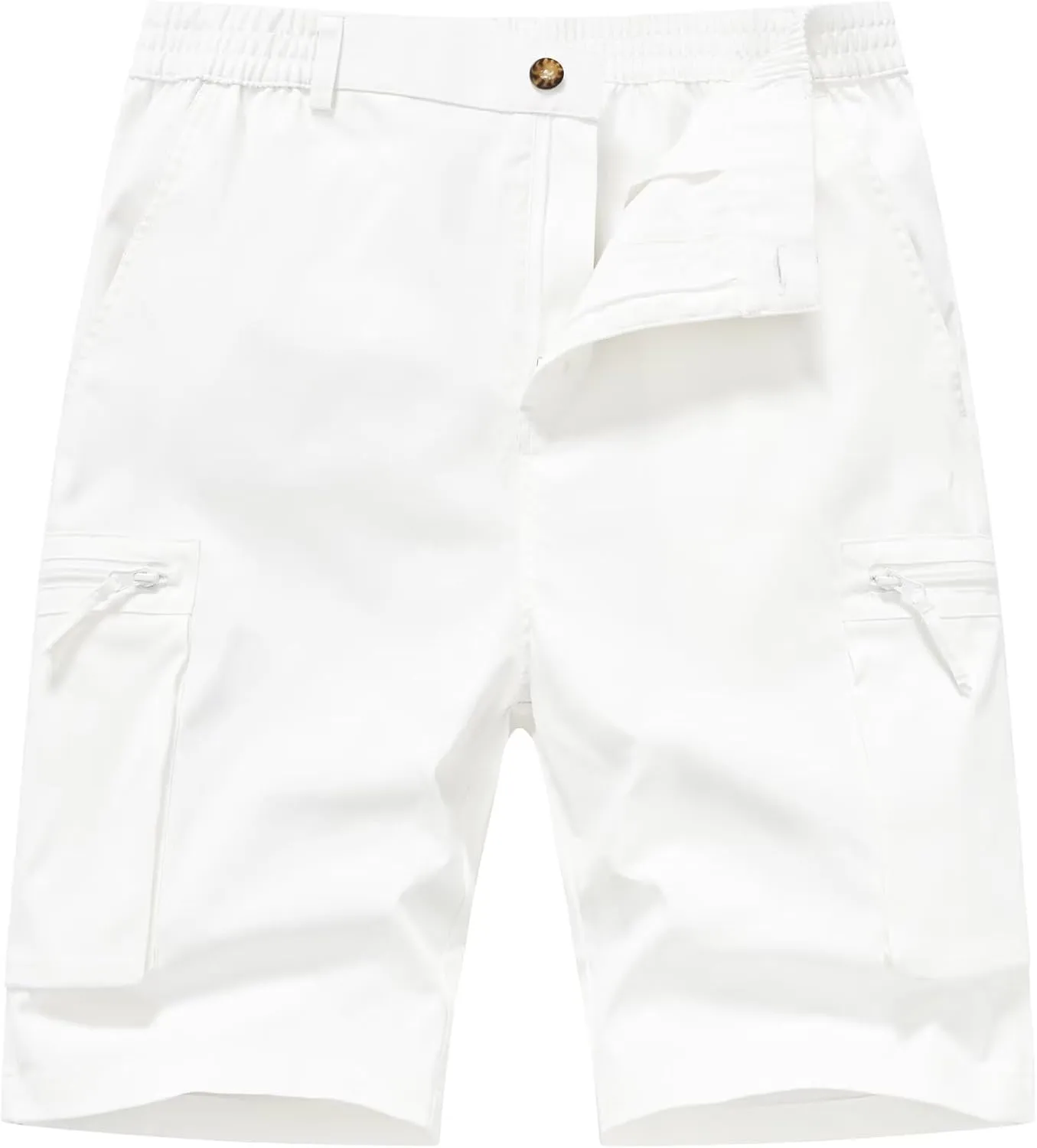 QPNGRP Men's 9" Inseam Stretch Waist Zipper Cargo Shorts with 6 Pockets