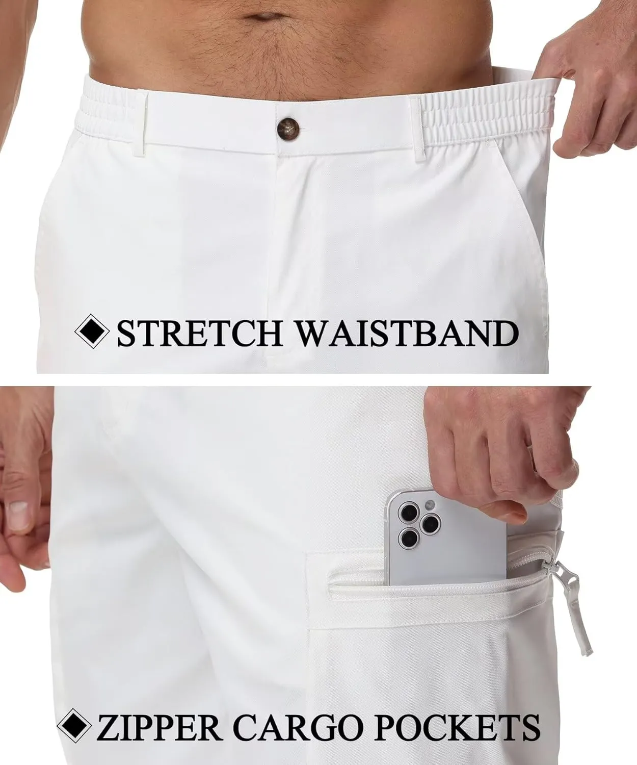 QPNGRP Men's 9" Inseam Stretch Waist Zipper Cargo Shorts with 6 Pockets