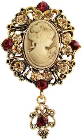 Retro Lady Portrait Brooch Pin for Women CZ Crystal Dangle Charm Vintage Lady Cameo Corsage Badge Pins Lapel Pin Bouquet Brooches Accessories Jewelry