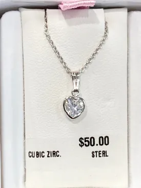 Silver Cubic Zirconia Heart Necklace