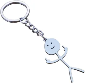Stainless Steel Funny Doodle Keychain Middle Finger Pendant Keyring Long Distance Friendship Jewelry for Men Women