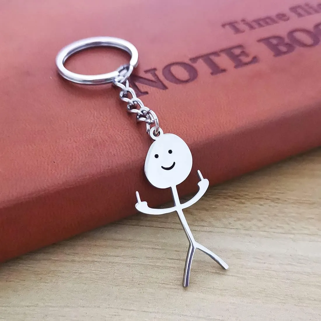 Stainless Steel Funny Doodle Keychain Middle Finger Pendant Keyring Long Distance Friendship Jewelry for Men Women