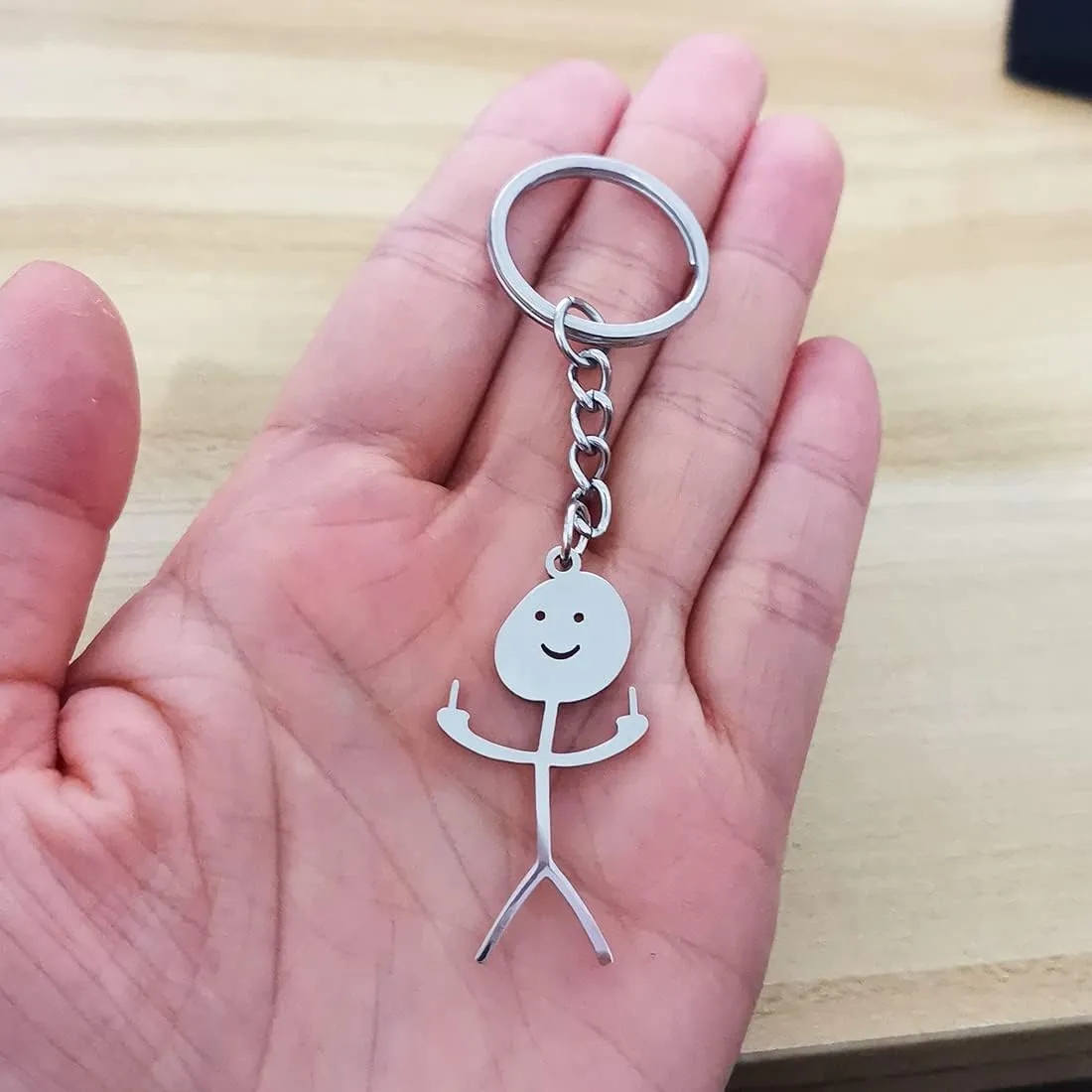 Stainless Steel Funny Doodle Keychain Middle Finger Pendant Keyring Long Distance Friendship Jewelry for Men Women