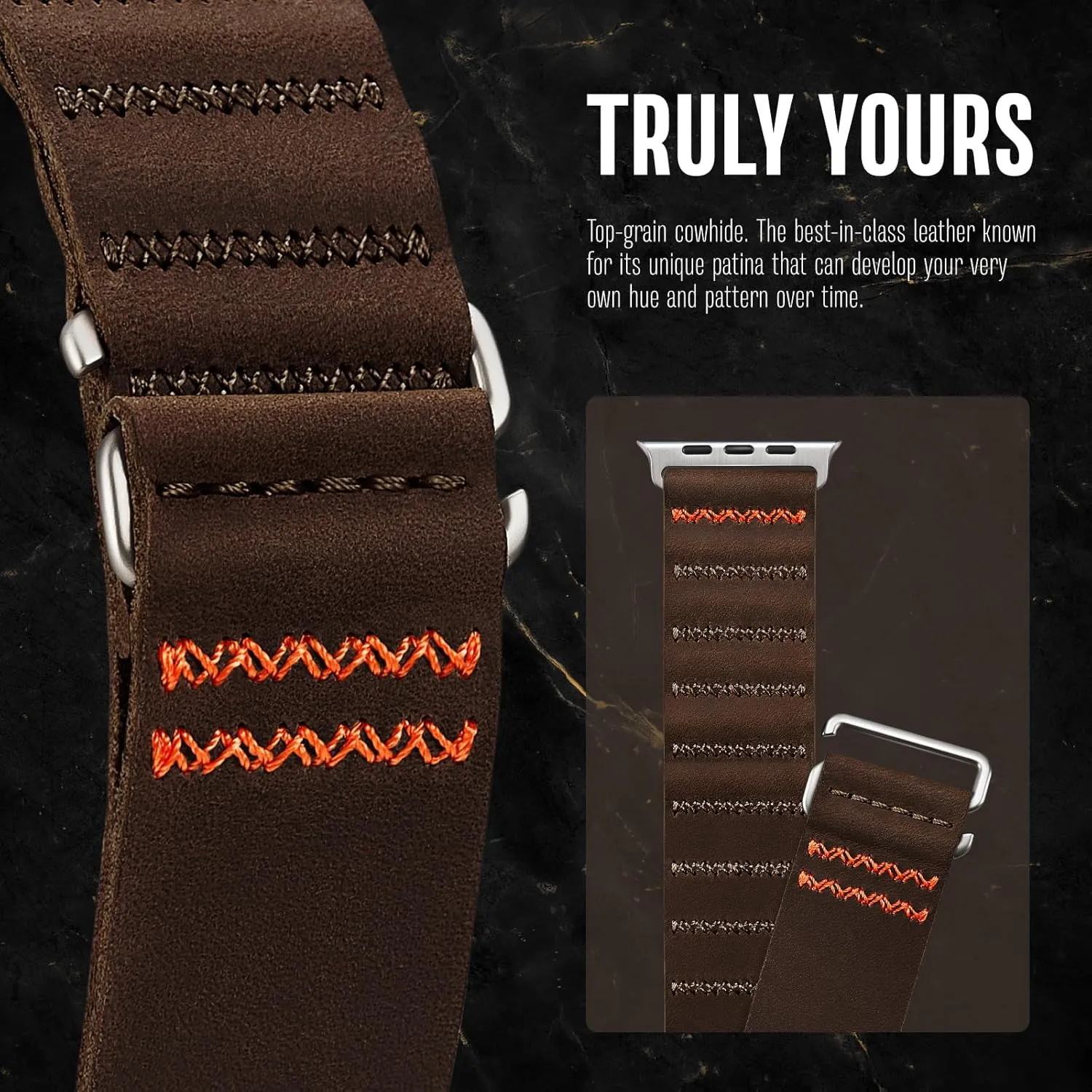 Suitisbest Leather Bands Compatible for Apple Watch Ultra Band 49mm 46mm 45mm 44mm 42mm Men, Top Grain Genuine Leather Strap with S-Hook for iWatch Series 10 Ultra SE 9 8 7 6 5 4 3