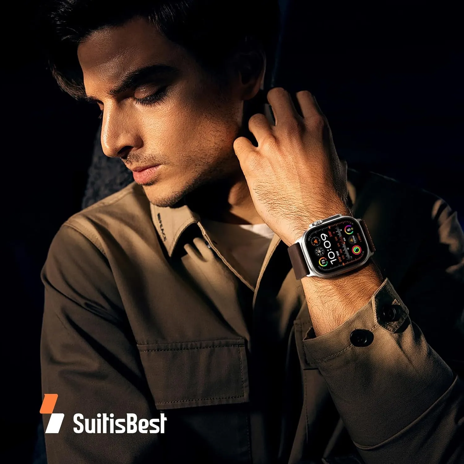Suitisbest Leather Bands Compatible for Apple Watch Ultra Band 49mm 46mm 45mm 44mm 42mm Men, Top Grain Genuine Leather Strap with S-Hook for iWatch Series 10 Ultra SE 9 8 7 6 5 4 3