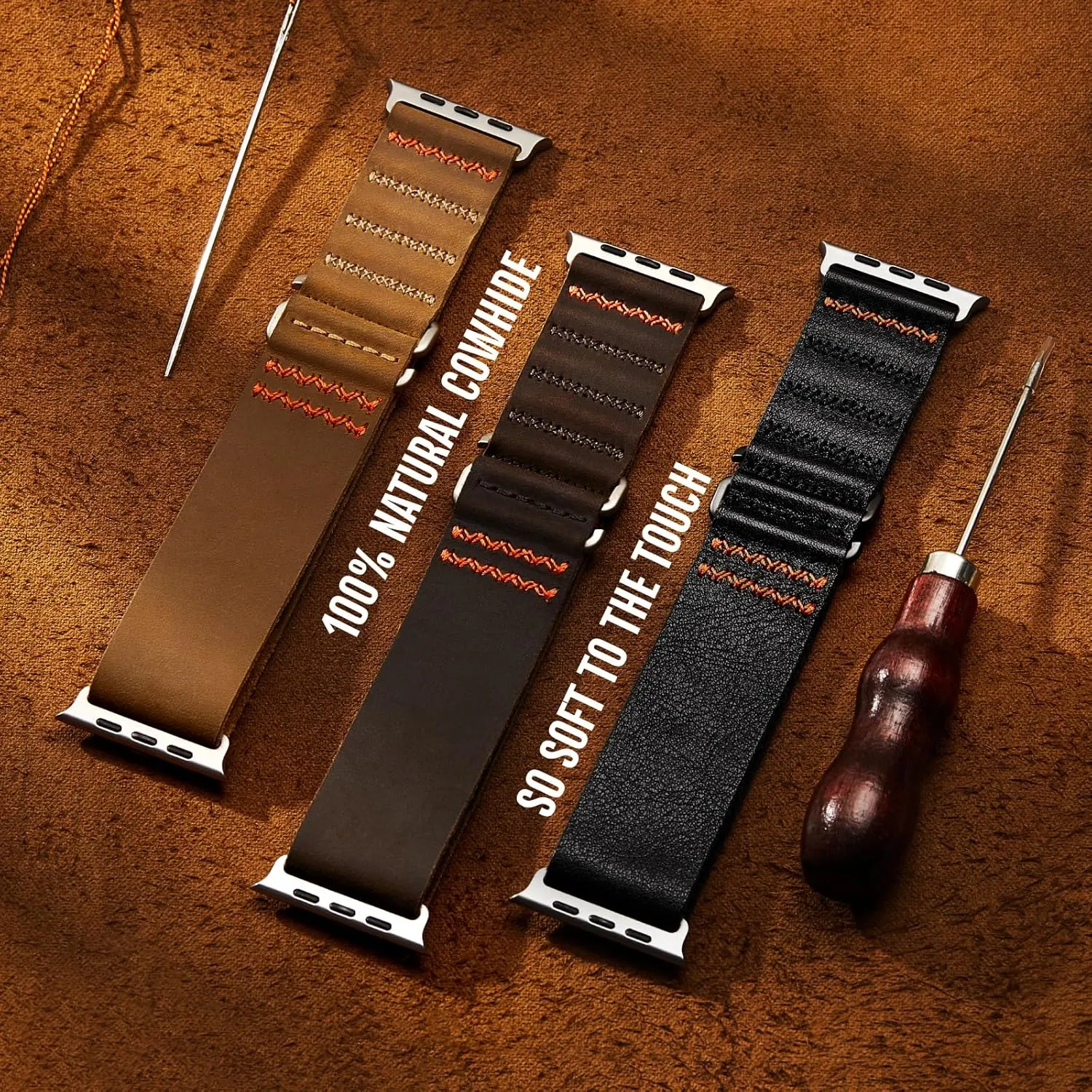 Suitisbest Leather Bands Compatible for Apple Watch Ultra Band 49mm 46mm 45mm 44mm 42mm Men, Top Grain Genuine Leather Strap with S-Hook for iWatch Series 10 Ultra SE 9 8 7 6 5 4 3