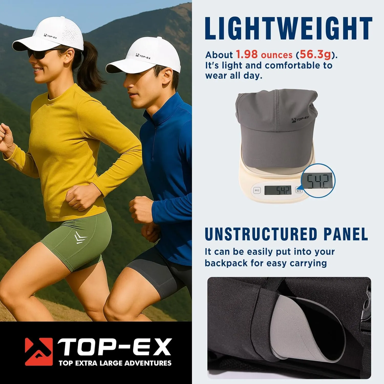 TOP-EX Oversized XL XXL Unstructured Running Breathable Mesh Quick Dry Waterproof Cooling Sweatband Baseball Caps Mens