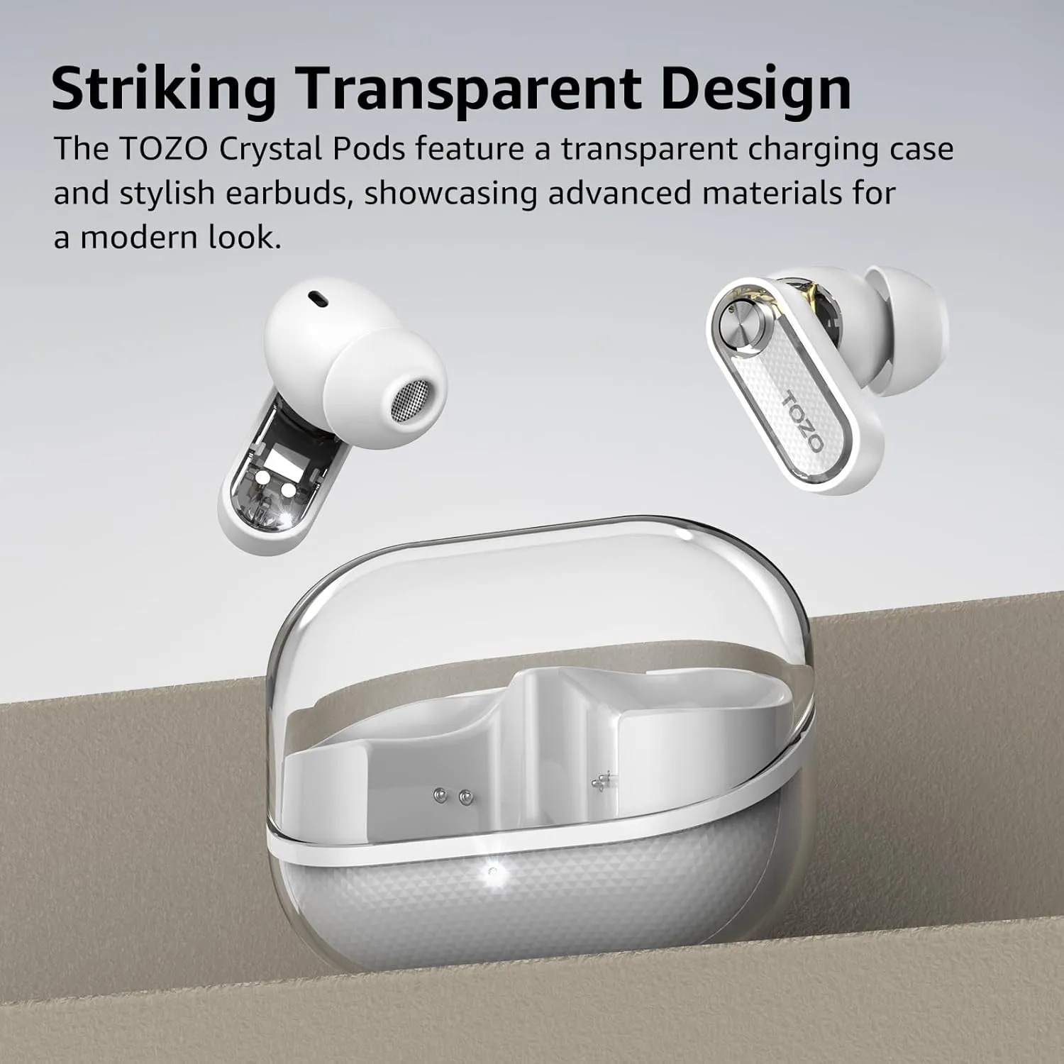 TOZO Hybrid Active Noise Cancelling Wireless Earbuds, Bluetooth 5.4 Headphones, 10mm Drivers Deep Bass Stereo Sound, 4 Mics ENC AI Clear Calls, 32 EQ Customization via App, Crystal Case Design