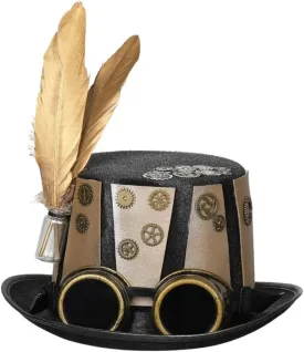 Victorian Steampunk Top Hat in Gold Brown Mens Fashion Accessory for Halloween Decorations Ornament Accessory