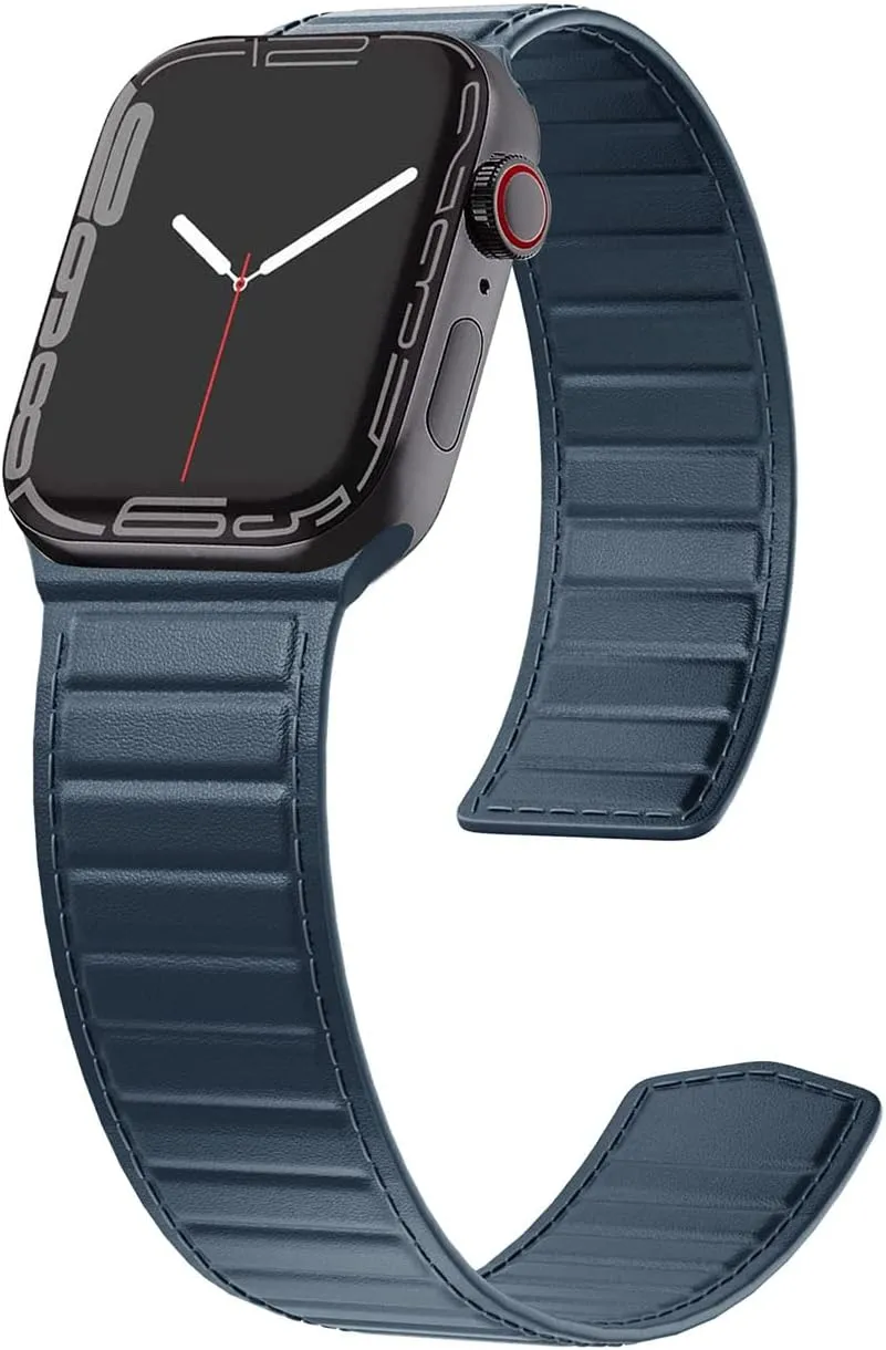 Vintage Leather Magnetic Link Bands for Apple Watch Band 49mm 46mm 45mm 44mm 41 40 mm,Top Grain Genuine Leather Loop with Strong Magnet for iWatch Ultra Ultra2 SE SE2 Series 10/9/8/7/6/5/4 Men Black