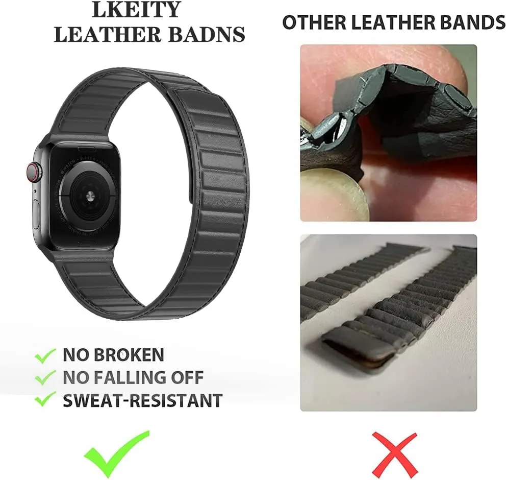 Vintage Leather Magnetic Link Bands for Apple Watch Band 49mm 46mm 45mm 44mm 41 40 mm,Top Grain Genuine Leather Loop with Strong Magnet for iWatch Ultra Ultra2 SE SE2 Series 10/9/8/7/6/5/4 Men Black