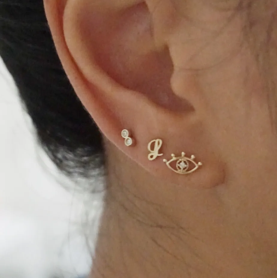 White Diamond Evil Eye Stud Earring - Solid 14kt