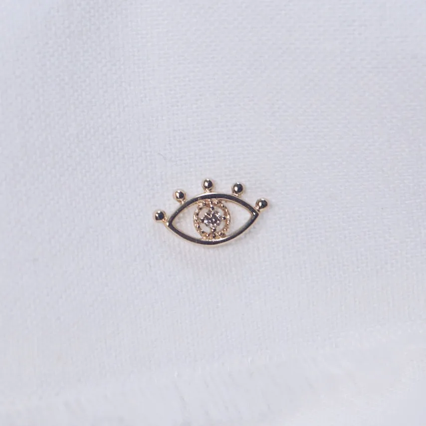 White Diamond Evil Eye Stud Earring - Solid 14kt