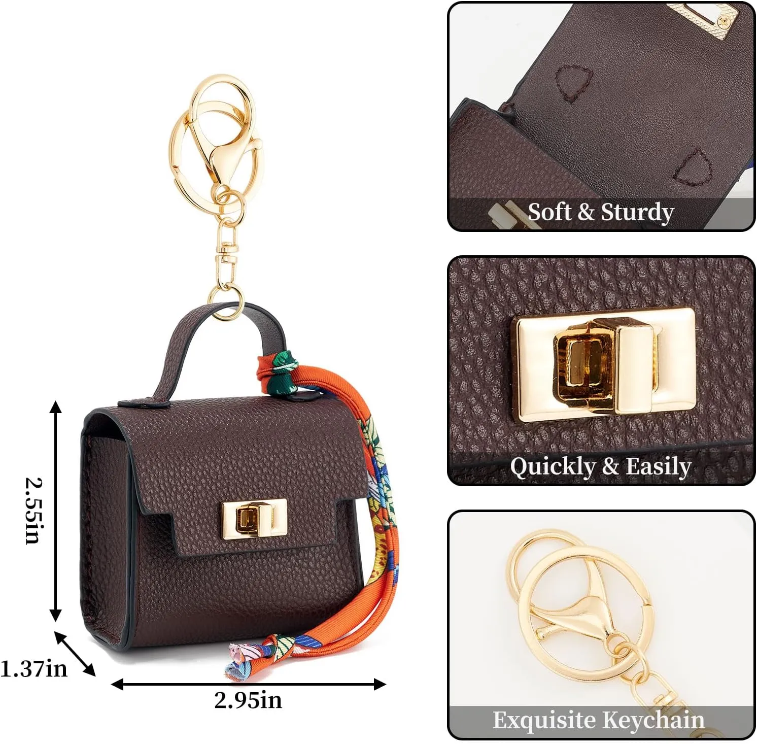 WOZEAH Mini Backpack Keychain for Women,Small Change Pouch Coin Purse Twist-lock with Key Headset BagBrown