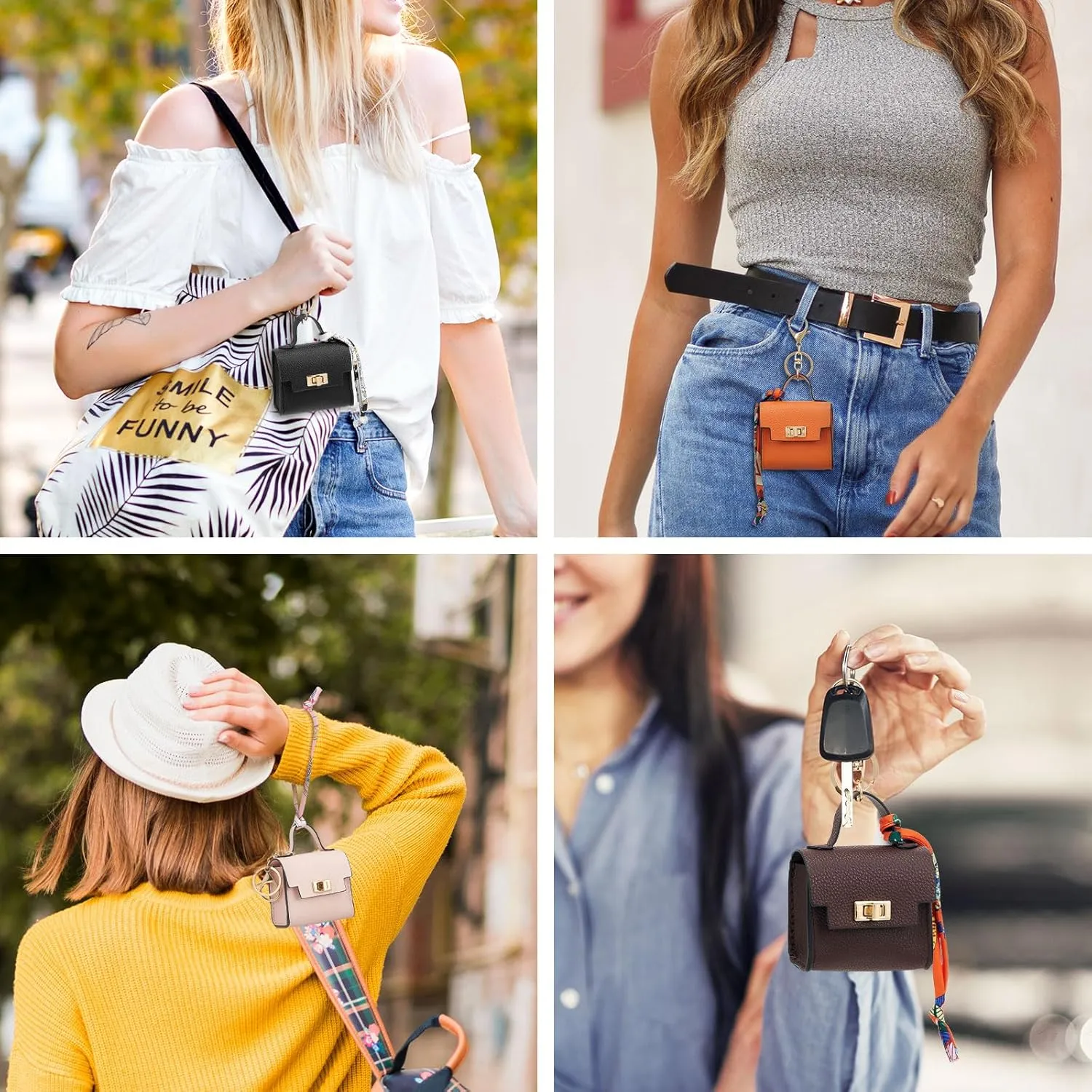 WOZEAH Mini Backpack Keychain for Women,Small Change Pouch Coin Purse Twist-lock with Key Headset BagBrown
