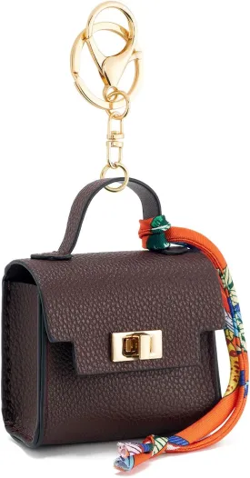 WOZEAH Mini Backpack Keychain for Women,Small Change Pouch Coin Purse Twist-lock with Key Headset BagBrown